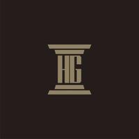 HG monogram initial logo for lawfirm with pillar design vector