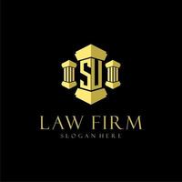 SU initial monogram logo for lawfirm with pillar design vector