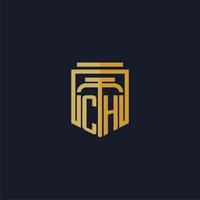 logotipo de monograma inicial de ch elegante con diseño de estilo de escudo para mural de juegos de bufete de abogados vector