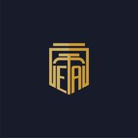 logotipo de monograma inicial de ea elegante con diseño de estilo de escudo para mural de juegos de bufete de abogados vector