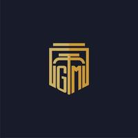 logotipo de monograma inicial gm elegante con diseño de estilo de escudo para mural de juegos de bufete de abogados vector