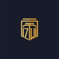 logotipo de monograma inicial de zw elegante con diseño de estilo de escudo para mural de juegos de bufete de abogados vector