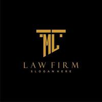 ML monogram initial logo for lawfirm with pillar design vector