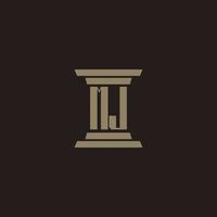 MJ monogram initial logo for lawfirm with pillar design vector