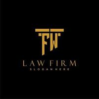 FW monogram initial logo for lawfirm with pillar design vector