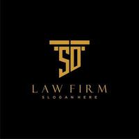 SO monogram initial logo for lawfirm with pillar design vector