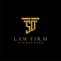 SO monogram initial logo for lawfirm with pillar design vector