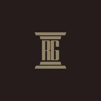 RG monogram initial logo for lawfirm with pillar design vector