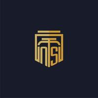 logotipo de monograma inicial de ns elegante con diseño de estilo de escudo para mural de juegos de bufete de abogados vector