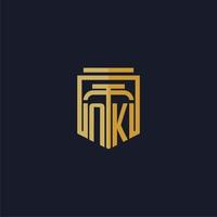 logotipo de monograma inicial de nk elegante con diseño de estilo de escudo para mural de juegos de bufete de abogados vector