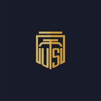 logotipo de monograma inicial de nosotros elegante con diseño de estilo de escudo para mural de juegos de bufete de abogados vector