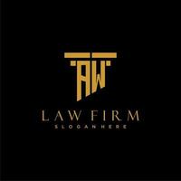 AW monogram initial logo for lawfirm with pillar design vector