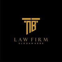 NB monogram initial logo for lawfirm with pillar design vector