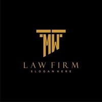 MW monogram initial logo for lawfirm with pillar design vector