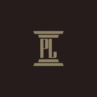 PL monogram initial logo for lawfirm with pillar design vector