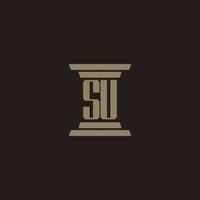 SU monogram initial logo for lawfirm with pillar design vector