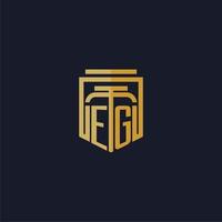 por ejemplo, logotipo de monograma inicial elegante con diseño de estilo de escudo para mural de juegos de bufete de abogados vector