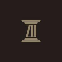 ZD monogram initial logo for lawfirm with pillar design vector