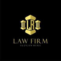 LR initial monogram logo for lawfirm with pillar design vector