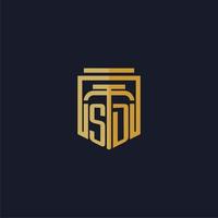 SD initial monogram logo elegant with shield style design for wall mural lawfirm gaming vector
