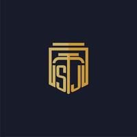 logotipo de monograma inicial de sj elegante con diseño de estilo de escudo para mural de juegos de bufete de abogados vector