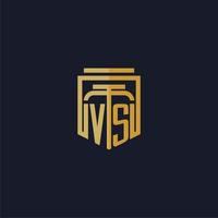 vs logotipo de monograma inicial elegante con diseño de estilo de escudo para mural de juegos de bufete de abogados vector