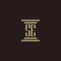 SE monogram initial logo for lawfirm with pillar design vector