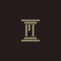 logotipo inicial del monograma pi para bufete de abogados con diseño de pilar vector