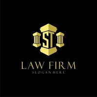 ST initial monogram logo for lawfirm with pillar design vector