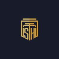 SH initial monogram logo elegant with shield style design for wall mural lawfirm gaming vector