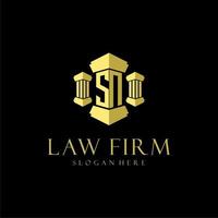 SN initial monogram logo for lawfirm with pillar design vector