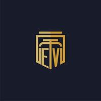 logotipo de monograma inicial de ev elegante con diseño de estilo de escudo para mural de juegos de bufete de abogados vector