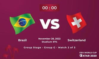 plantilla de partido de fútbol brasil vs suiza, copa mundial de la fifa en qatar 2022 vector