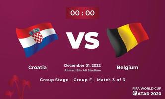 plantilla de partido de fútbol croacia vs bélgica, copa mundial de la fifa en qatar 2022 vector