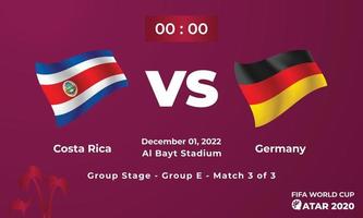 plantilla de partido de fútbol costa rica vs alemania, copa mundial de la fifa en qatar 2022 vector