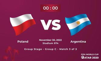 plantilla de partido de fútbol de polonia vs argentina, copa mundial de la fifa en qatar 2022 vector