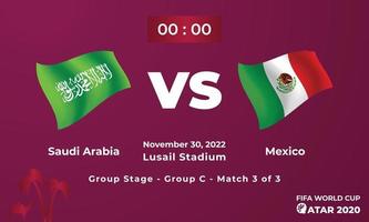 plantilla de partido de fútbol de arabia saudita vs méxico, copa mundial de la fifa en qatar 2022 vector