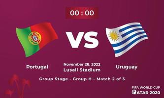 plantilla de partido de fútbol portugal vs uruguay, copa mundial de la fifa en qatar 2022 vector