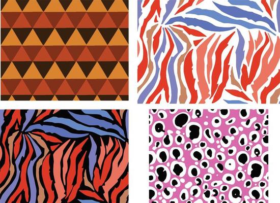 Set of animal skin prints. lines on colored squares. Pinc, gray and darck. Collection in different colors in flat style. illustration.