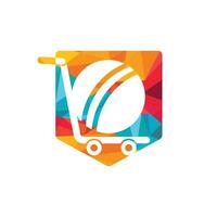 diseño de logotipo de bola de cricket y carro. concepto de diseño del logotipo de compras de cricket. vector