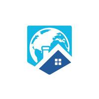 Global home vector logo design template. World house vector logo design concept.