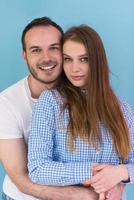 couple isolated on blue Background photo