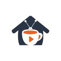 diseño de logotipo de vector de televisión de café. Taza de café y concepto de logotipo de icono de televisión.