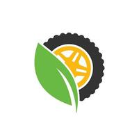 Tyre leaf vector logo design. Tire and eco symbol or icon.