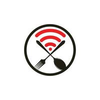 diseño de logotipo de pedido de comida en línea de señal de comida. Pida comida en Internet, entrega de comidas en cafeterías de restaurantes en línea. vector