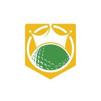 diseño del logotipo del vector de golf rey. pelota de golf con icono de vector de corona.