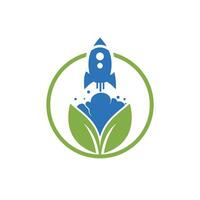 diseño de logotipo de vector de cohete ecológico. diseño de logotipo de icono de cohete de hoja.