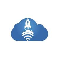 diseño de logotipo de vector de cohete wifi. señal wifi con diseño de icono de cohete y nube.