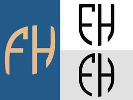 paquete de diseños de logotipo de letras iniciales creativas fh vector