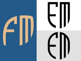 paquete de diseños de logotipo de fm de letras iniciales creativas vector
